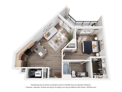 Floor plan for 1 bed, 1 bath, 800 sqft
